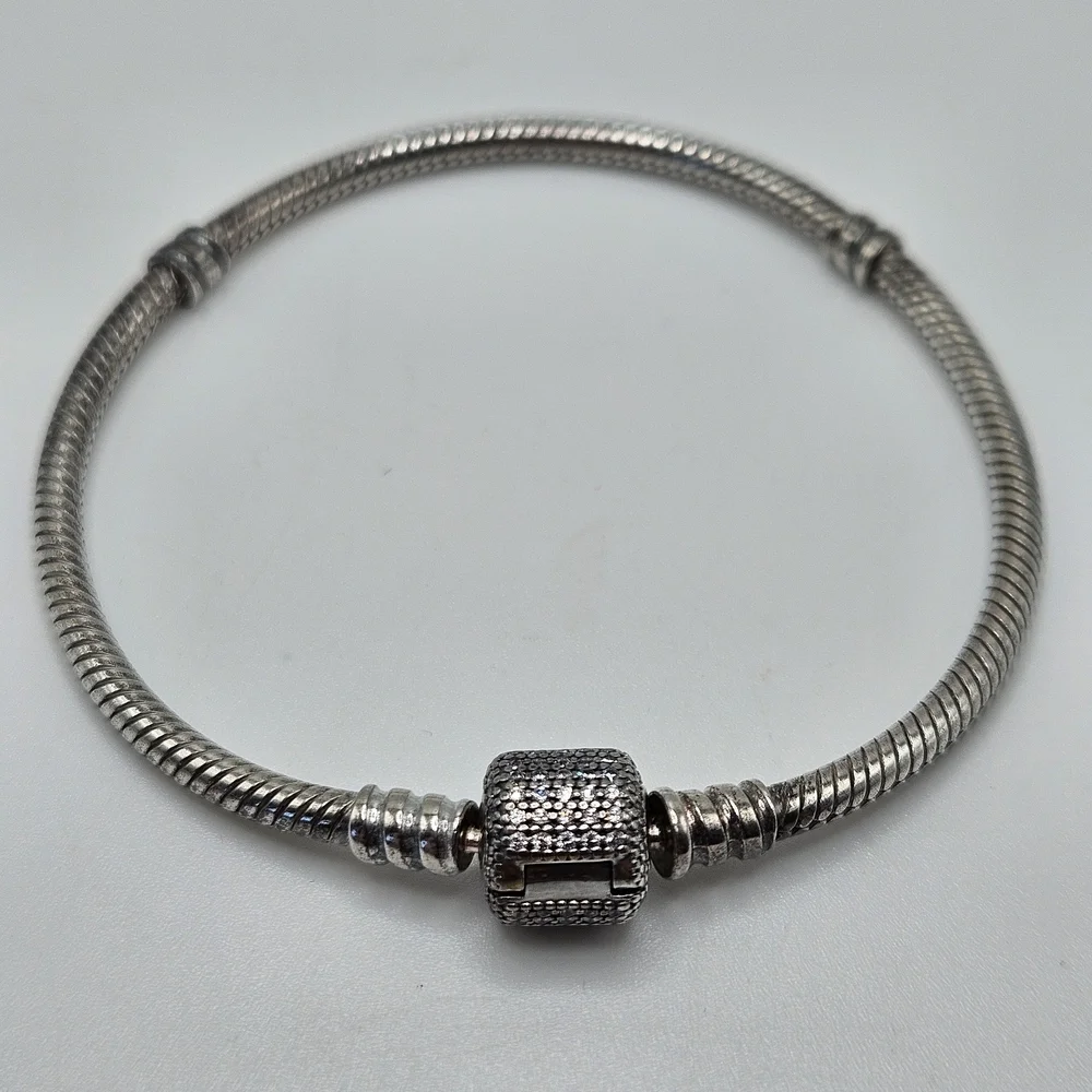 Pandora Moments Sparkling Pave Clasp Snake Chain Sterling Silver Bracelet Bag